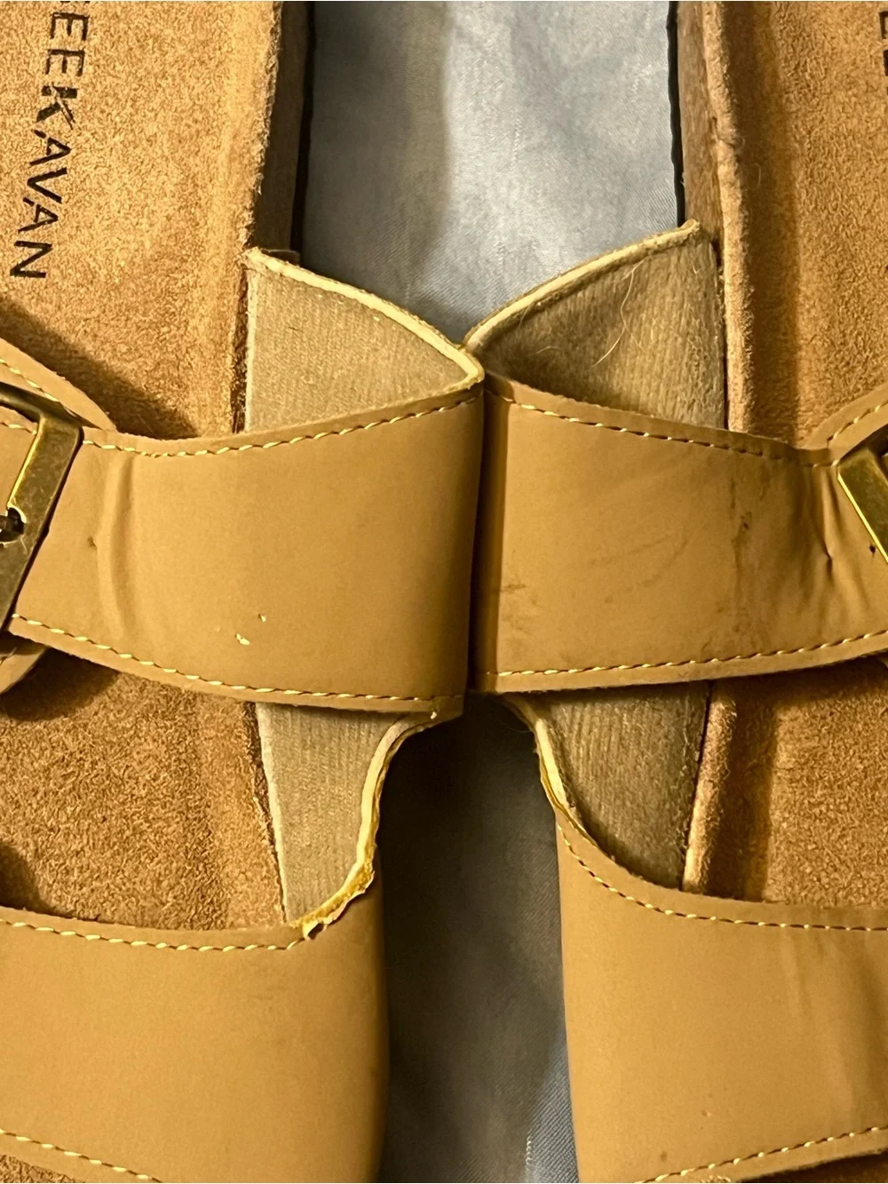 Seekavan Tan Double-Buckle Slide Sandals
